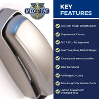 Med-Pat TL-460 Trimline Landline Phone – Wall Mount, Volume Boost, Lighted Ring for Seniors - MedPat Solutions