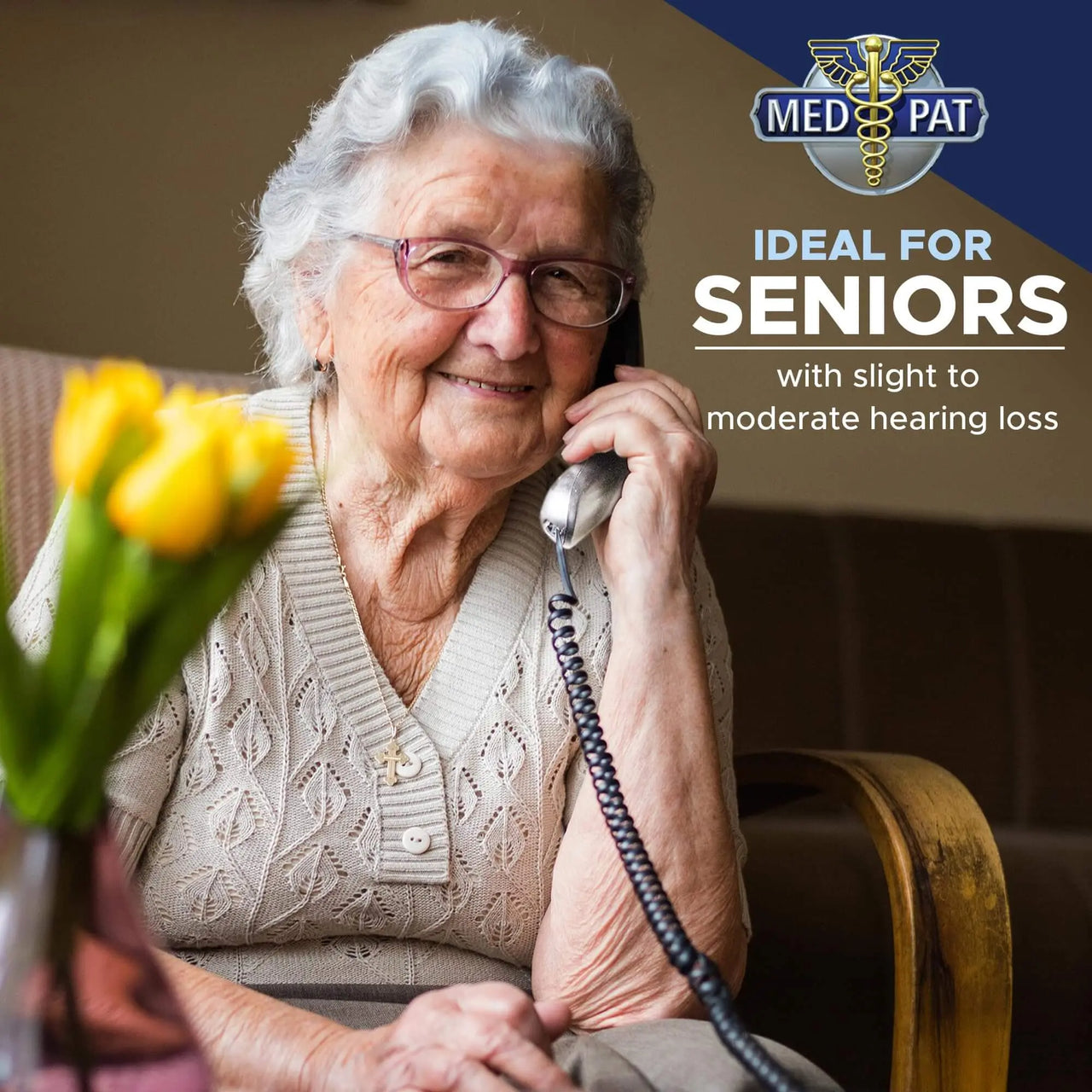 Med-Pat TL-460 Trimline Landline Phone – Wall Mount, Volume Boost, Lighted Ring for Seniors - MedPat Solutions