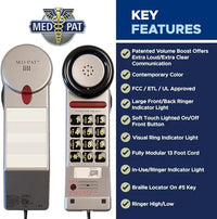 Med-Pat XL3060 Pewter Landline Phone – Volume Boost, Visual Ring Light, Hearing Aid Compatible - MedPat Solutions