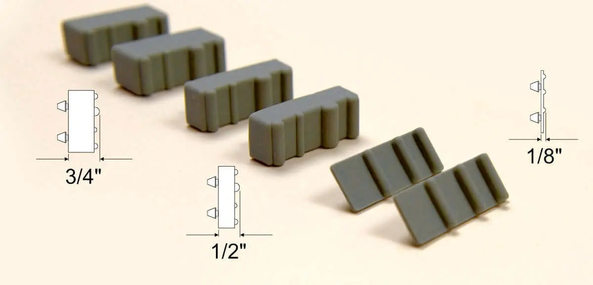 Med-Pat adjustable bedrail holder components showcasing various sizes for hospital bed phones.