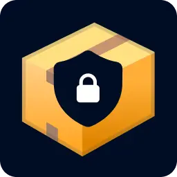 Illustration of a cardboard box with a shield and lock, representing SureBright's shipping protection service.