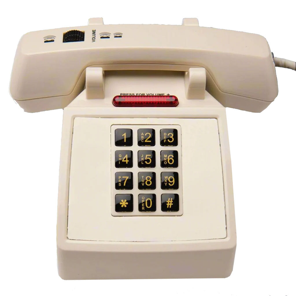 Med-Pat D2600C Retro Corded Desk Phone – Traditional Style with Volume Control, Hearing Aid Compatible & Ring/In-Use Light – Ideal Landline Phone for Home & Office (Beige)