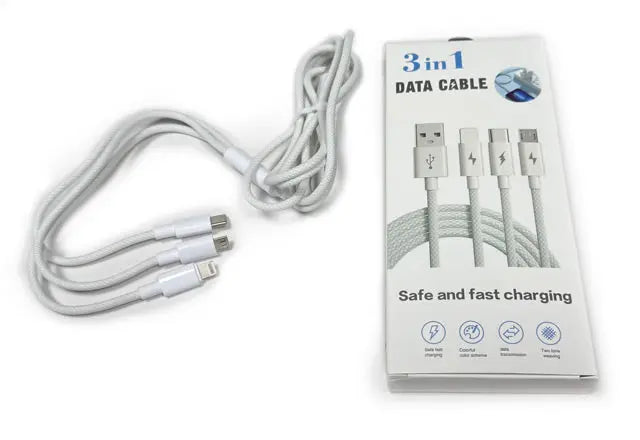 3-in-1 Braided USB Charging Cable | Lightning • Micro-USB • USB-C | Choose USB-A or USB-C Input MedPat Solutions