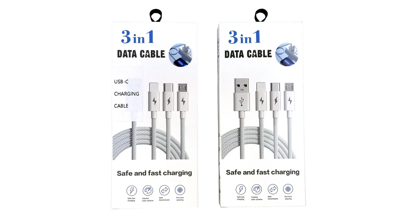 3-in-1 Braided USB Charging Cable | Lightning • Micro-USB • USB-C | Choose USB-A or USB-C Input MedPat Solutions