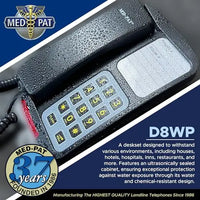 Med-Pat D8WP Waterproof Desk & Wall-Mountable Phone | Oversized Buttons, Ring Light, Volume Control – For Hospitals, Pools & Wet Areas – Black or Cream - MedPat Solutions