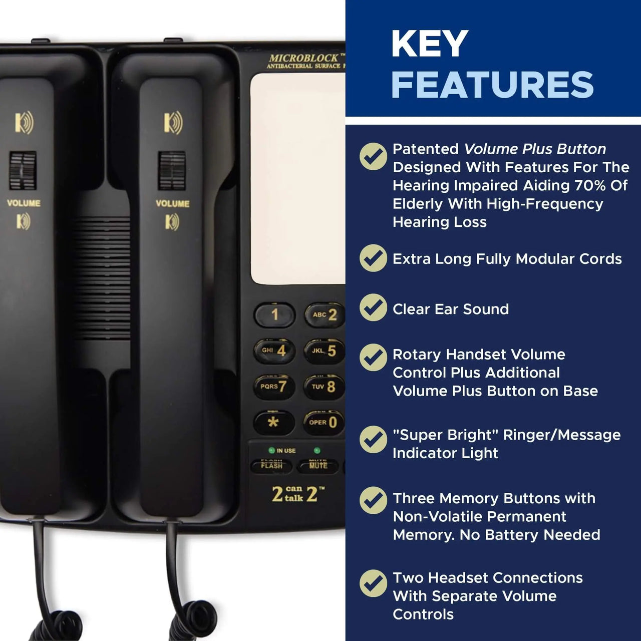 Med-Pat D2200  “2 Can Talk 2” Telephone | Dual Handset Landline Phone with Memory Keys & Enhanced Volume - MedPat Solutions