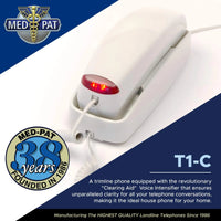 Med-Pat T1C Sleek Trimline Corded Telephone – Dove Gray | Wall-Mountable, Hearing Aid Compatible, Ring/In-Use Light - MedPat Solutions