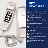 Med-Pat T1C Sleek Trimline Corded Telephone – Dove Gray | Wall-Mountable, Hearing Aid Compatible, Ring/In-Use Light - MedPat Solutions