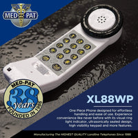 Med‑Pat XL88WP Waterproof One‑Piece Telephone – Visual Ring Light, Full‑Range Volume, High‑Visibility Keypad (White) - MedPat Solutions