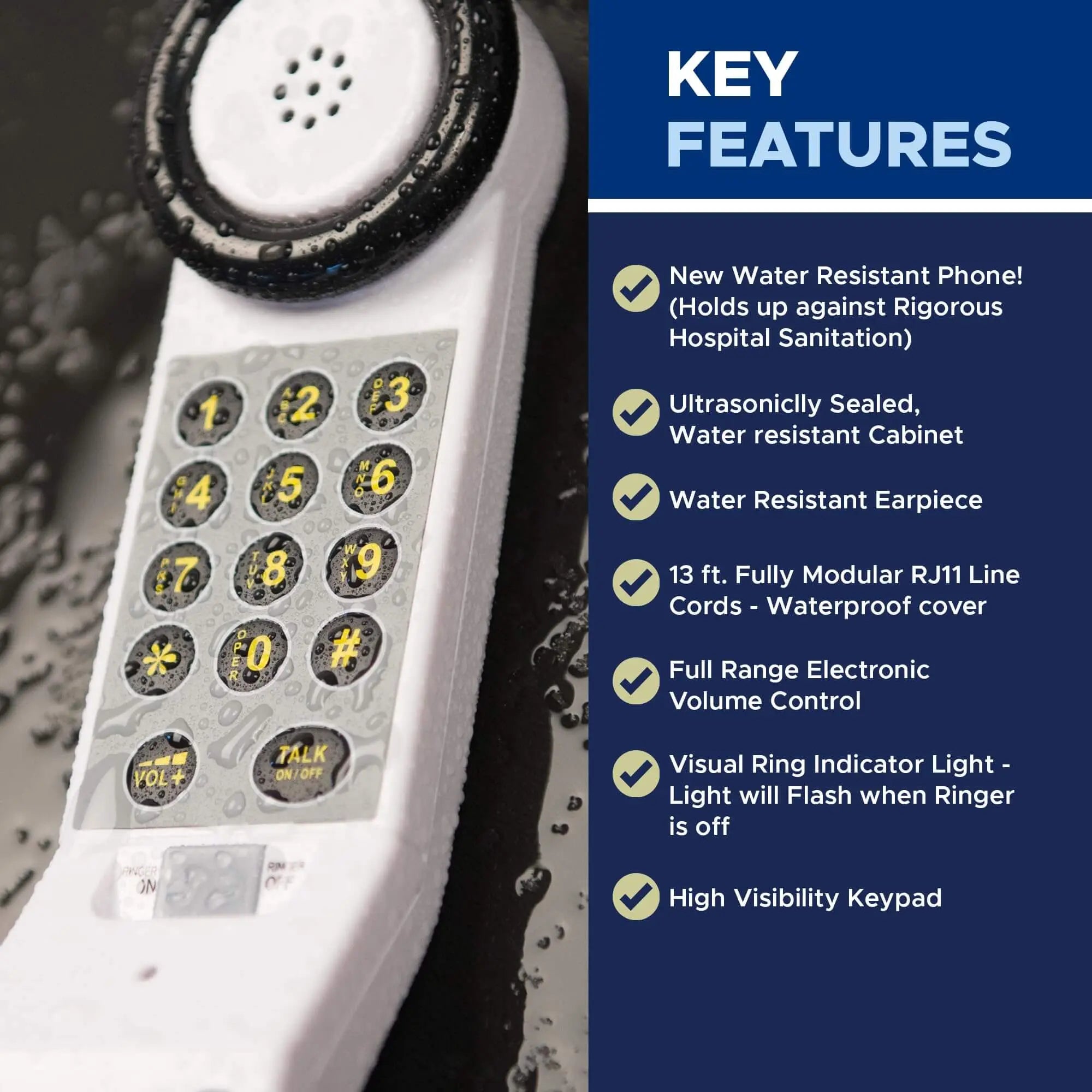 Keypad Visual Med-Pat XL88WP Waterproof One-Piece Landline Phone — Rugged & HAC ...