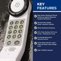 Med‑Pat XL88WP Waterproof One‑Piece Telephone – Visual Ring Light, Full‑Range Volume, High‑Visibility Keypad (White) - MedPat Solutions