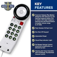 Med-Pat XL88Q One-Piece Phone – Extra-Loud Volume, Visual Ring, Water-Resistant, Hearing Aid Compatible - MedPat Solutions
