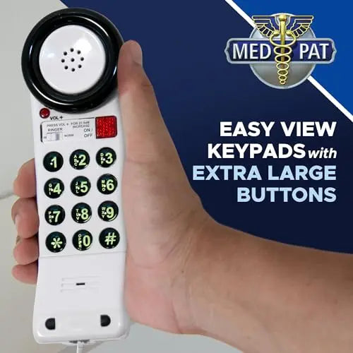 Med-Pat XL88Q One-Piece Phone – Extra-Loud Volume, Visual Ring, Water-Resistant, Hearing Aid Compatible - MedPat Solutions